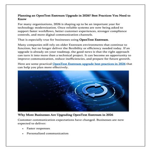 Best Practices for Planning Your OpenText Exstream Upgrade in 2026 | PDF