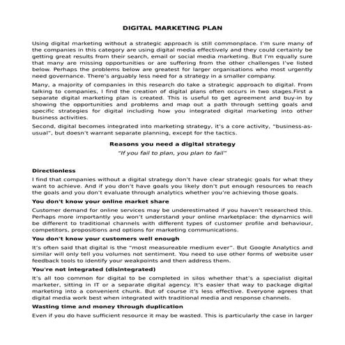 If you fail to plan, you plan to fail -Digital Marketing Plan-