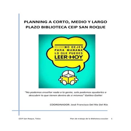 Planning biblioteca escolar ceip san roque