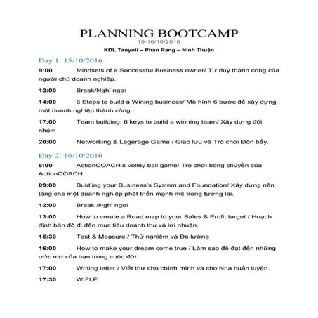 Planning bootcamp - Lập kế hoạch hành động cho doanh nghiệp