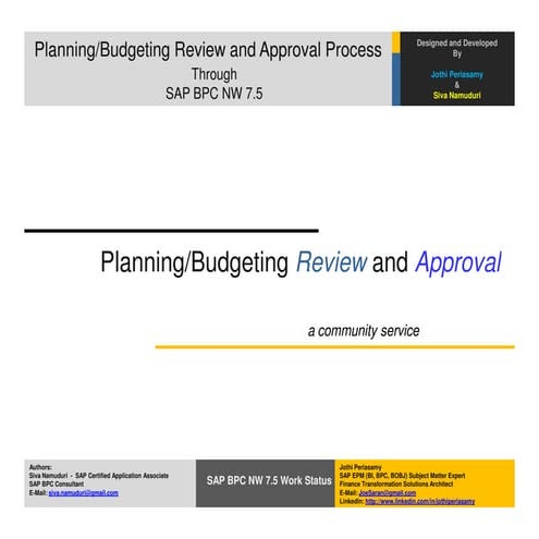 Financial Planning/Budgeting Review and Approval Process in SAP BPC NW 7.5 - ...