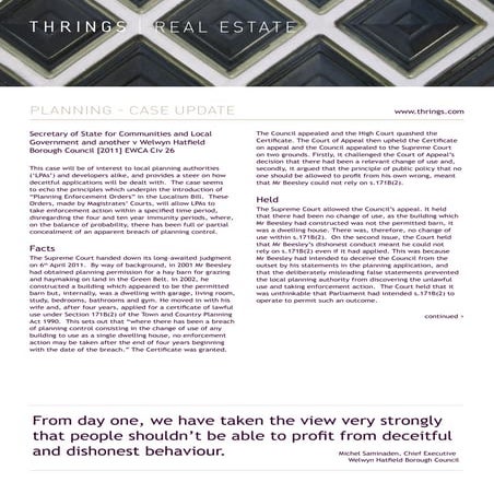 Planning case update