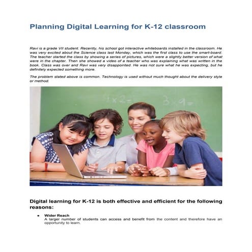 Planning Digital Learning for K-12 Classroom