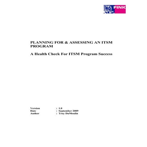 Planning for and assessing an itsm program
