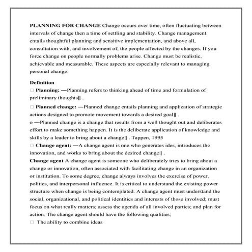 Planning for chan and innavation