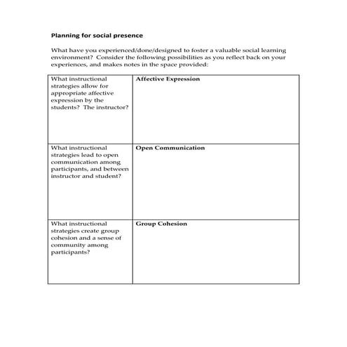 Planning For Presences Handout