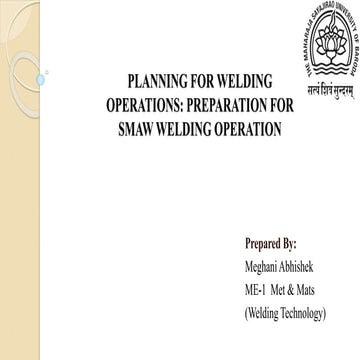 Planning for welding operations preparation for  smaw welding operation