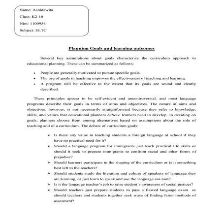 Planning goals and learning outcomes