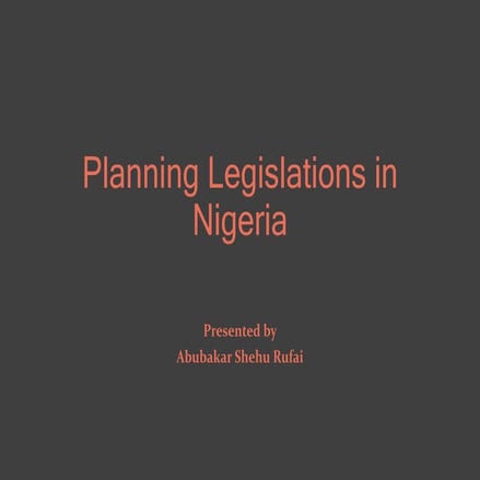 Planning Legislations in Nigeria