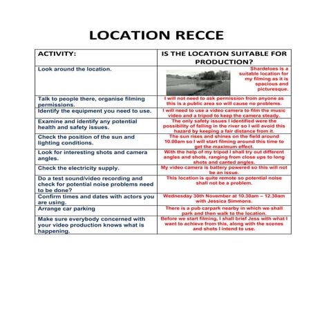 Planning location recce | DOCX