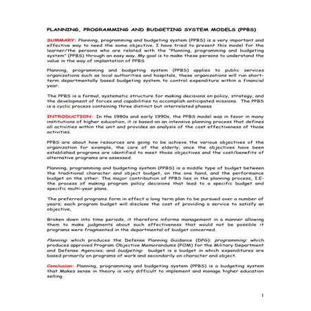 Planning, programming and budgeting system models (ppbs)