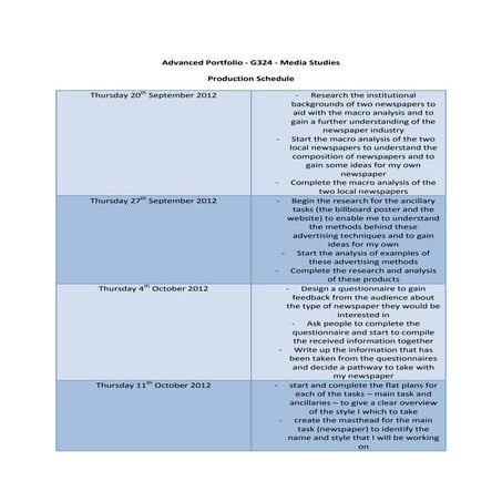 Production schedule | DOCX