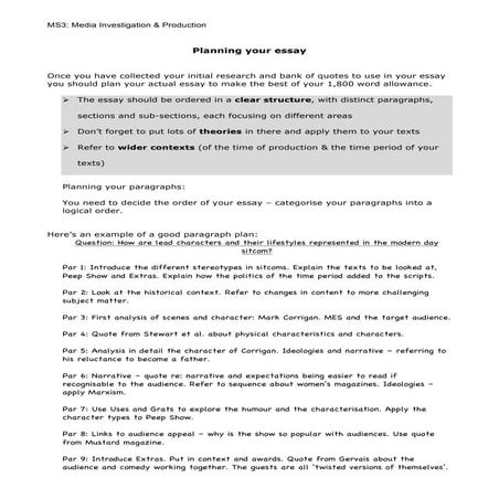 Planning your essayMS3