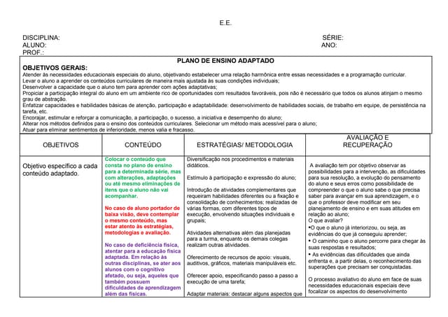 Modelo de Plano de Desenvolvimento Individual para alunos com ...