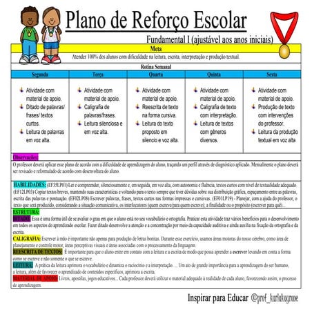 Plano de aula,reforço escolar professora eventual | PDF