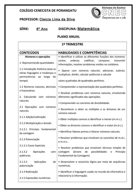 Plano anual   6º ano