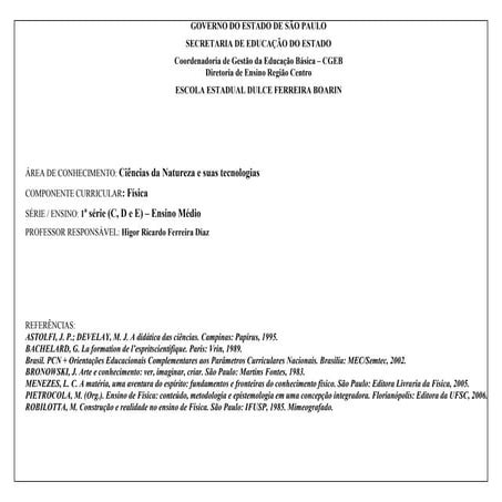 Plano anual de Fisica ensino medio 1° ano | DOCX