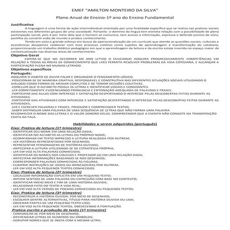 Plano anual do 1º ano 2014