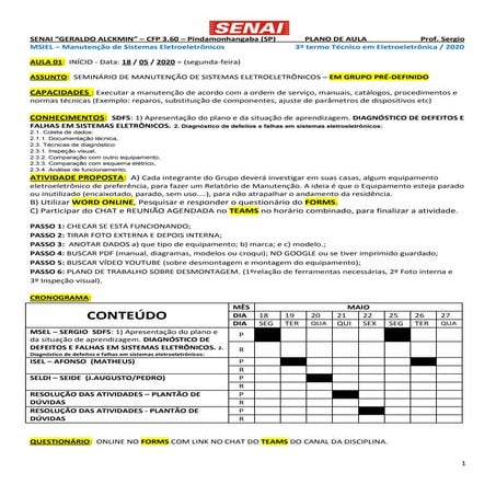 Plano Aula Técnica de Manutenção Elétrica | PDF