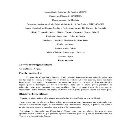 Plano de aula Consciência Negra 