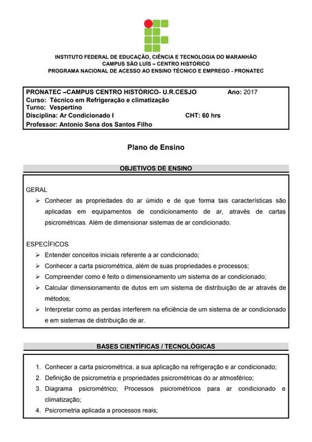 Plano de aula 2017 ar condicionado ...