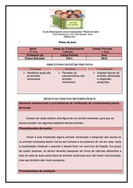 Plano de aula  eliana ciencias