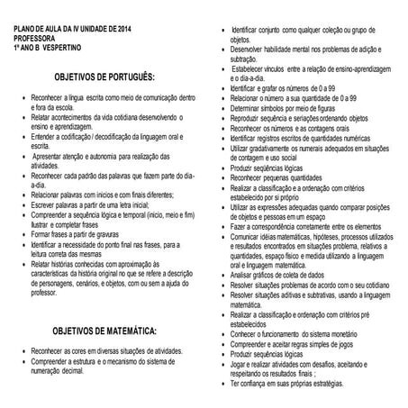 Plano de aula iv unidade 2014 1º ano  doc1