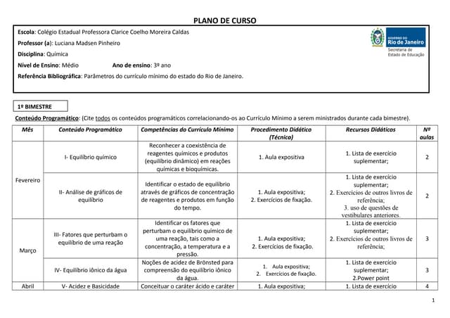 Plano de curso 3º ano qui 2014