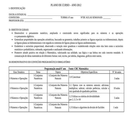 Plano de curso 6º ano matemática