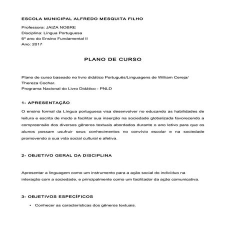 Plano de curso do 6 ano 2017