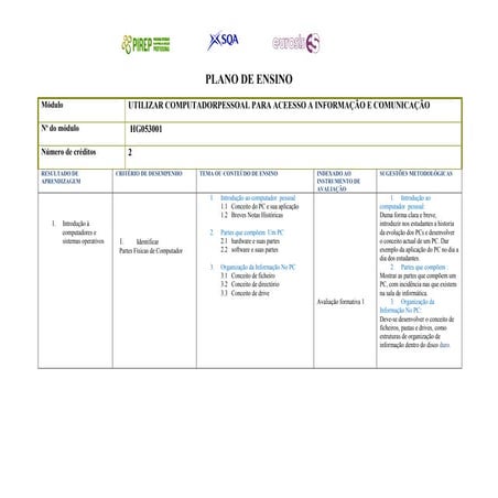 Plano de ensino parte i recticado | DOC