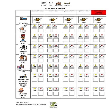 Plano de trabalho Semanal 1 com AVD