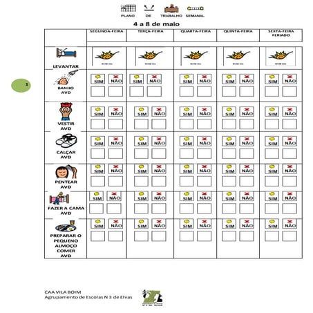 Proposta de plano de trabalho semanal 2 CAA Vila Boim