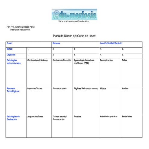 Plano Diseño Instruccional Curso Web