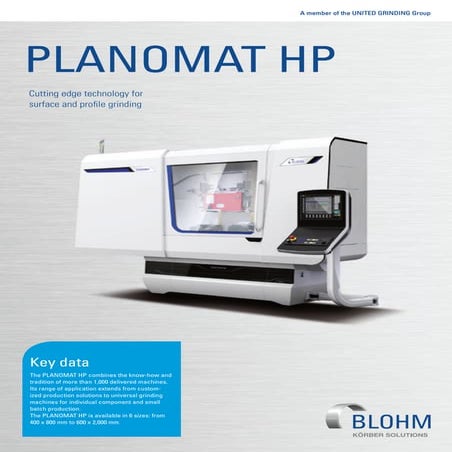 Blohm Planomat HP CNC Surface, Profile & Creep Feed Grinders - Latest Brochure