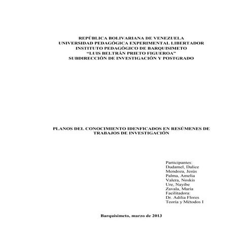 Planos del conocimiento identificados en resúmenes de trabajos de investigación
