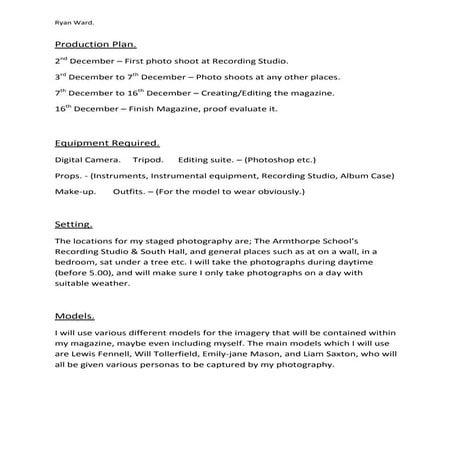 Plan, props, equipment required & setting