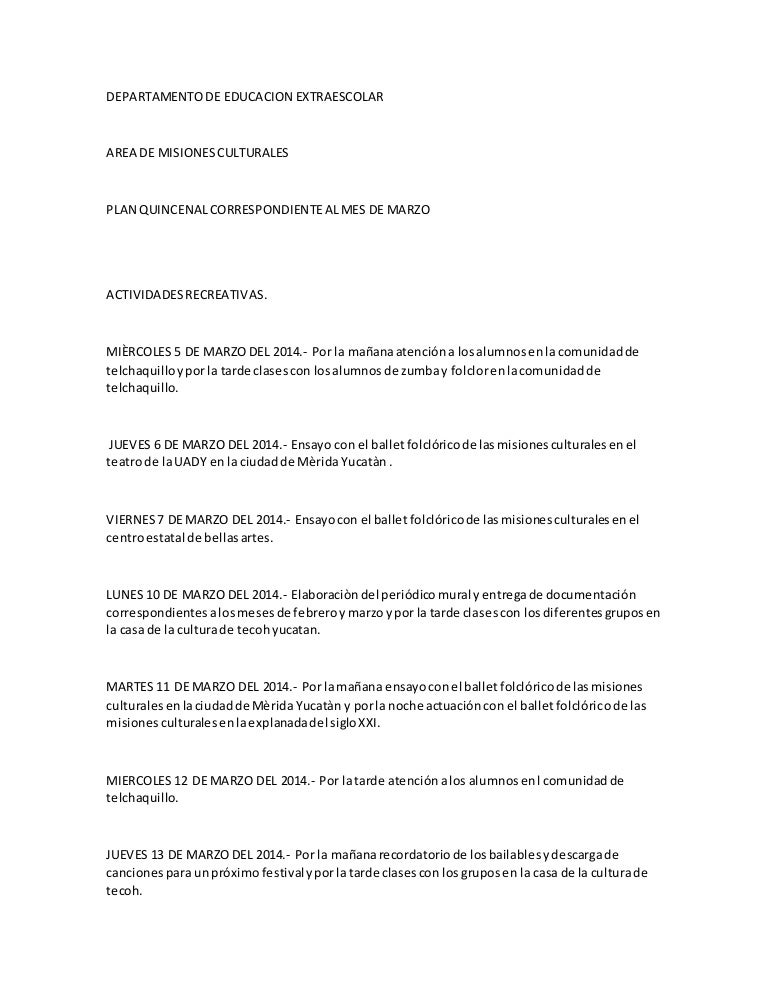 Plan quincenal marzo 2014