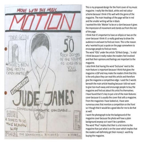 Plans for front cover, contents page & double page spread