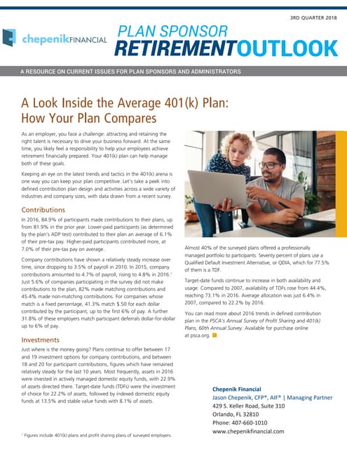 Chepenik Financial 3rd Quarter (2018) Plan Sponsor Update