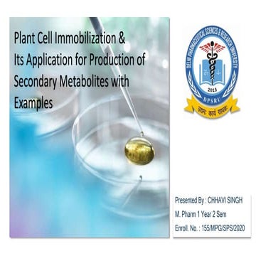 Plant Cell Immobilization for Secondary Metabolite Production with Examples.pptx