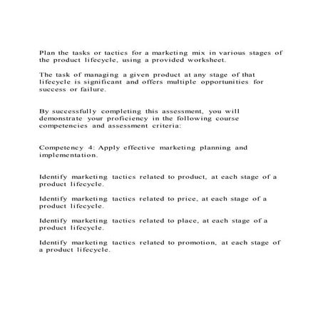 Plan the tasks or tactics for a marketing mix in various stages | PDF
