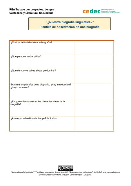 Plantilla de observación de una bio...