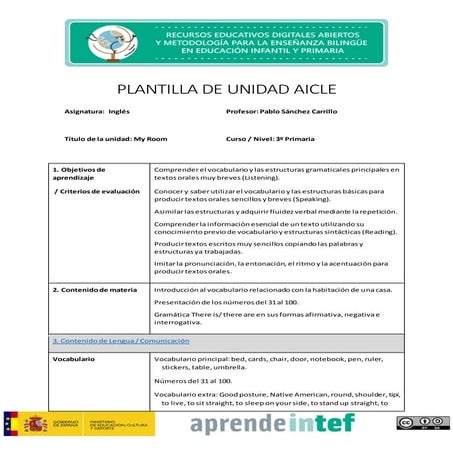 Plantilla de unidad aicle | DOCX