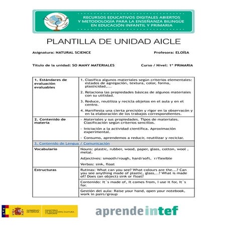Plantilla de unidad aicle | DOCX