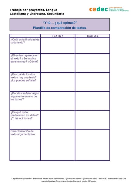 Plantilla de comparación de textos