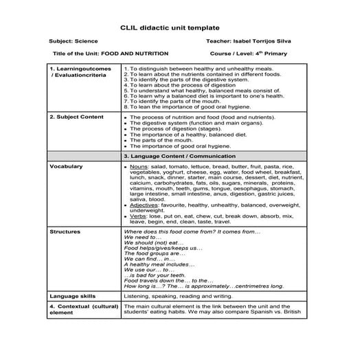 Food and nutrition CLIL unit
