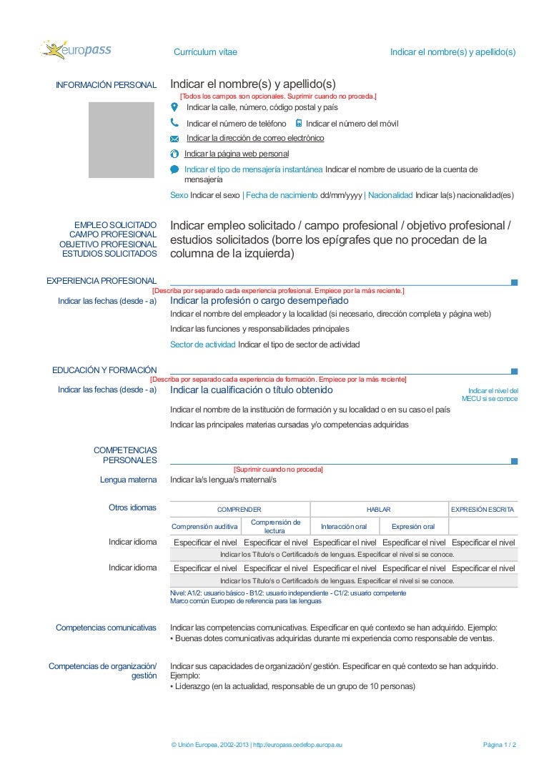 plantilla cv europeo from cv