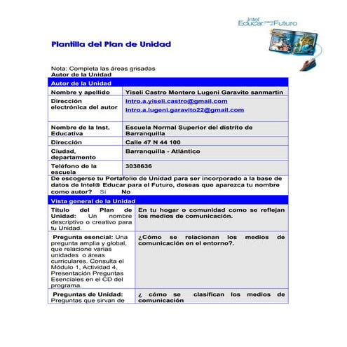 Plantilla de unidad yiseli castro lugeni garavito