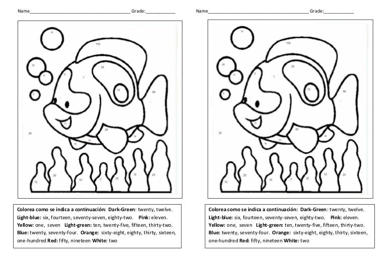 Pintar por números en inglés (coloring by numbers)